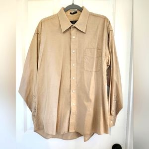 Beige 100% Cotton Button Down Long Sleeve Shirt 17 1/2 Neck 34/35 Sleeve - EUC